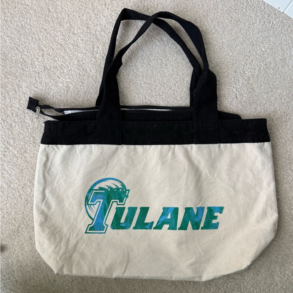 Tulane Canvas Tote Bag - Black and Cream Custom made zip closure